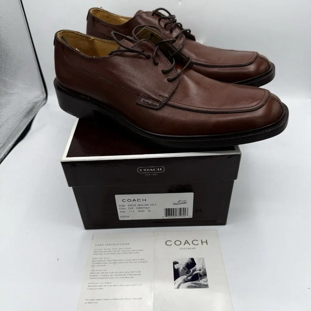 Coach Dress Shoes Mens 11 Brown Leather Made In Italy NEW In Box Malone Oxford
